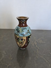 Antique Japanese Cloisonne Enamel 4  Vase Butterflies And Floral   Metal Accents