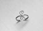 Womens Solid Metal 925 Silver Adjustable Double Swirl Toe Ring White Gold Plated
