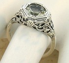 Art Deco Style Genuine Green Amethyst 925 Sterling Silver Filigree Ring     192x