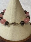 Smoky Quartz Gemstone And Pink Glass 10k Gold Filled Bracelet