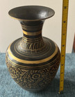 Vintage Brass Vase Black   Gold Etched Intricate  Floral Design-hand Crafted