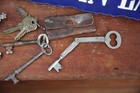 Antique 1800s Padlock Lock Key Lot Folding Skeleton Key Corbin Vintage Old