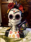 Mexican Day Of The Dead   Dia De Los Muertos 8   Skull Bust Figurine Butterflies
