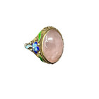 Chinese Export Vermeil Sterling Silver Rose Quartz Cloisonne Enamel Ring