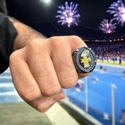  premium 2025 Fantasy Football Championship Ring Gunmetal Black Blue Stones Sz10