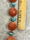 Large Chinese Carved Coral   Turquoise Stone Bead   Sterling Silver Necklace