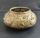 Vintage Moroccan Brass Pierced Bowl 9    Etched Star Boho Decor Candle Holder