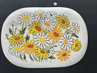 Vintage Retro Daisy Print Vinyl Foam Placemats Oval 12x17 White Yellow 1960s 