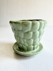 Vintage Brush Mccoy Pebble Planter W  Saucer  Light Green  Mid Century Ceramic