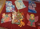 Lot Of 7 Vtg Holiday Cardboard Die Cut  Decorations Old Fashion Jolly Christmas