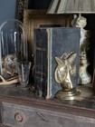 Vintage Brass Bookends Stylized Fox Face Head Mcm Art Deco Foxes 