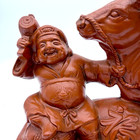 Vtg Chinese Red Ceramic Wealth God W  Ox Figurine               Feng Shui Fortune Statue