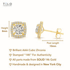 14k Real Solid Yellow Gold Cushion Halo Cz Studs Push-back Post Earrings