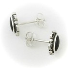 Onyx Oval  lace  Post Earrings In Solid  925  Sterling Silver - New 