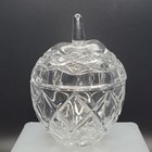 Vtg Pressed Glass Apple Jam Jelly Preserve Jar Lid Spoon Slot Diamond Cut