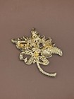 Gold Tone Crystal Rhinestone Floral Bouquet Brooch