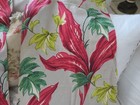 Vintage 2 Pc  Tropical Fabric For Pillows Raspberry On Taupe grey Barkcloth
