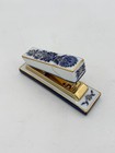 Vintage Cobalt Blue Gold   White Porcelain Desk Stapler Staple Matted Base Rare
