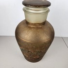 Vintage Antique Apothecary Glass Jar Hand Painted Gold Design W  Lid -  single 