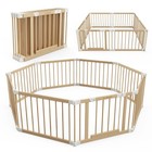 Wooden Baby Gate Playpen Foldable Adjustable Play Yard 10 8 4 Panel 100  Natural
