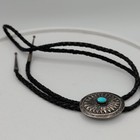 Vintage Southwestern Style 925 Sterling Signed Turquoise Sunburst Bolo Tie