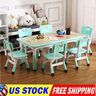 Kids Table And 6 Chairs Set Height Adjustable Table Toddler Activity Table Desk