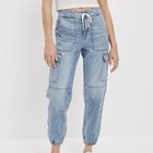American Eagle Cargo Denim Jogger Pants Size 10 S High Rise Ankle Drawstring Y2k