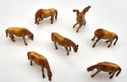 Vintage Seven Set Chinese Hand Carved Minature Horse Figurines Wooden Lt Brown