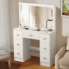 Vanity Makeup Table Set Dressing Desk With 11 Led Lighted Mirror   7 Drawers