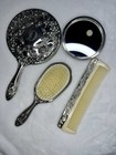 Vintage Godinger Silver Plated  4 Pc Vanity Set Mirror Brush Comb Monogram    d         