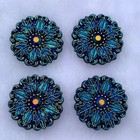 4pcs Round Flower Charms Flatback Blue Resin Beads Diy Jewelry Making Decoration