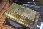 Antique Desk Double Solid Polished Brass Inkwell With Glass Inserts 3  12oz 