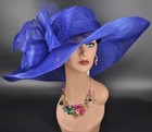 Kentucky Derby Hat Church Wedding Wide Brim Sinamay Hat Carriag Royal Blue