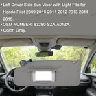Left Driver Side Sun Visor W  Light For Honda Pilot 2009-2015 83280szaa01za