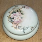 Marked France Vanity Powder Trinket Box Hand Painted Roses 5 5  Round Porcelain