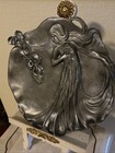 Vintage French Art Nouveau Tsd Pewter  maiden With Irises  Tray Pewter Wmf Style