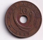 British East Africa 10 Cents  1937 Bronze Coin  George Vi
