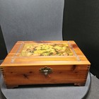 Carved Cedar Wood Jewelry Box Chest Floral Scene Jointed Corners Vtg