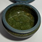 Vintage Alabaster Hinged Round Jewelry Trinket Box - Green Stone