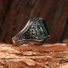 Vintage Green Emerald Ring For Men     Gothic Sterling Silver Statement Ring