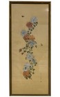 Vintage Chinese japanese Hand-painted Floral Silk Wall Art Framed Vertical Panel