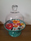 Pioneer Woman Ceramic Cake Stand   Glass Cover Polka Dots And Floral Pattern