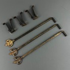 3 Victorian Art Nouveau Cast Iron   Metal Swing Arm Curtain Holders W Brackets