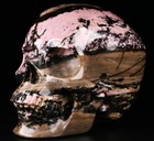 Huge 5 0  Pink   Black Rhodonite Carved Skull  Super Realistic  Crystal Healing