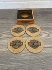 Harley Davidson Set Of Four Cork Coasters In Wooden Display Box