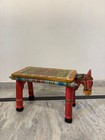 Hand Painted Wooden Horse Bench   Indian Folk Art Stool   Rustic Decorative Seat