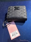 Juicy Couture Black Zip-around Wristlet Wallet Logo Pattern Heart Charm Cards