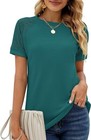 Women s Summer Lace Short Sleeve Tshirts Crew Neck Casual Loose Tops Shirt Blous