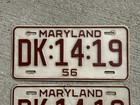 1956 Maryland License Plate Pair Dk 1419 Yom Dmv Clear Ford Chrysler Chevy Md