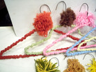 15 Hand Crochet Covered Colorful Yarn With Pom-poms  Wire Hangers  All Different